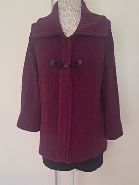 JM Collection Women’s Maroon Knit Toggle Sweater Jacket